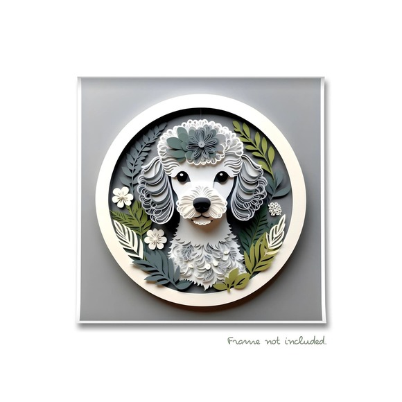 Miniature Poodle Papercut Art: 12x12 Gray Mini Poodle Pet Portrait Digital Print - Picture 2 of 7